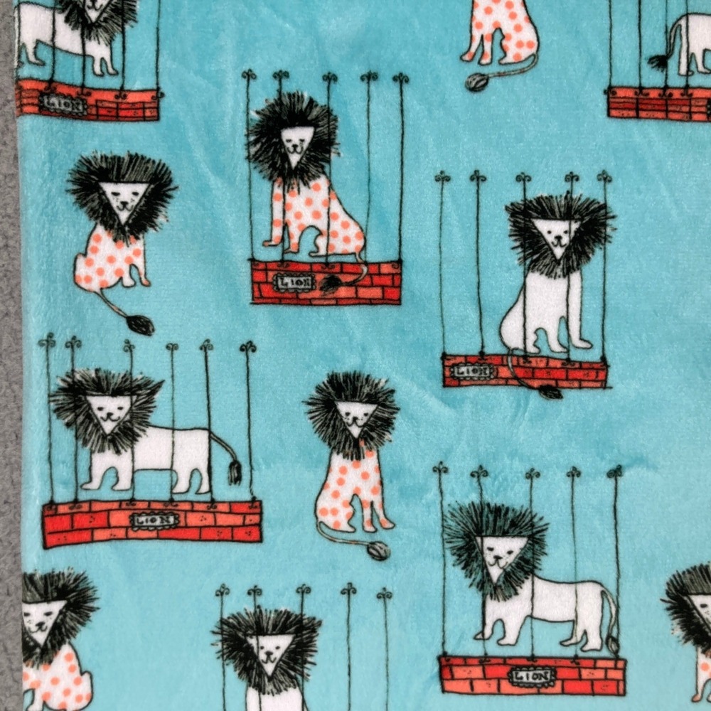 Michael Miller Mane Attraction Fabric 1 Yd Aqua Lion Print Plush Minky Remnant